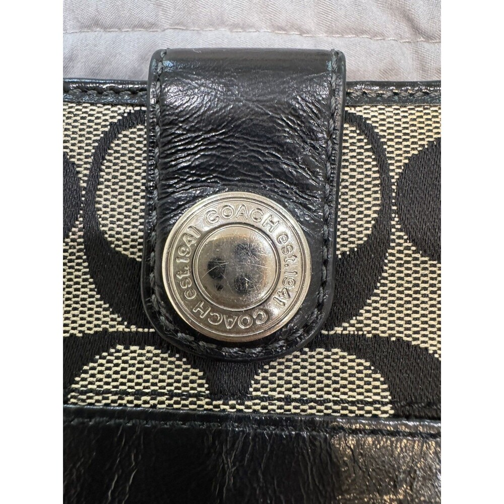 Coach Signature Jacquard Checkbook Wallet Black Leather Zip Around Organizer - Picture 4 of 16